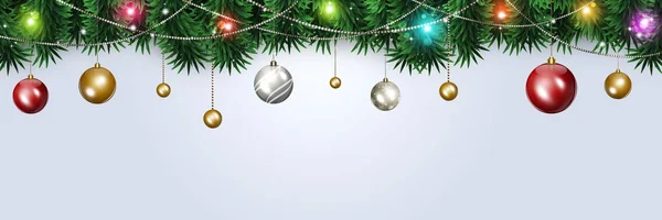 Banner Inverno Férias Com Bolas Xmas Luzes — Fotografia de Stock