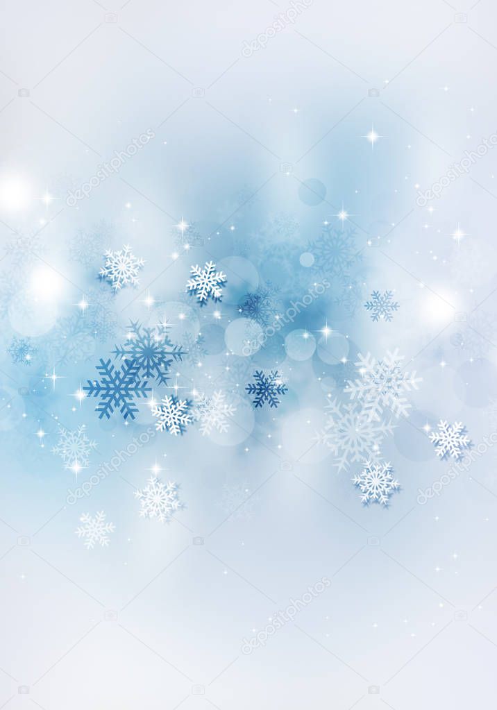 winter holiday bright christmas background with snow and lights