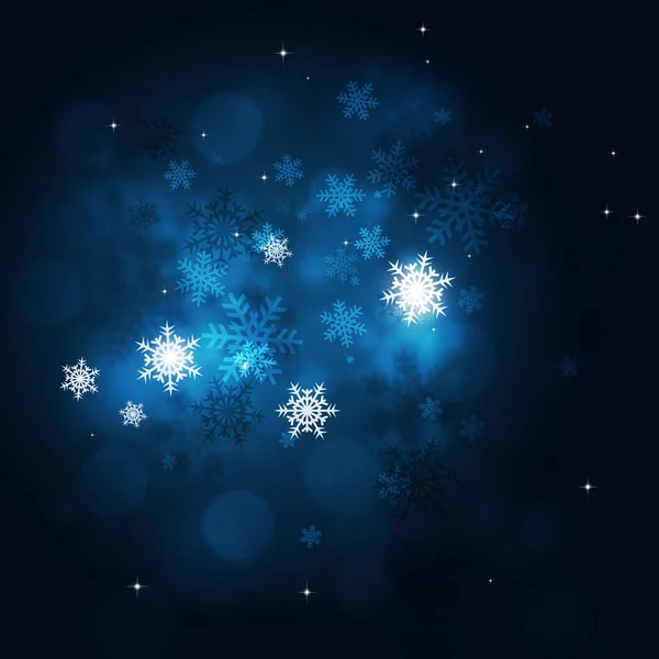 Christmas Snow Och Suddiga Lampor Blå Holiday Bakgrund — Stockfoto