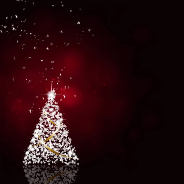 Christmas Snow Drzewo Czerwone Tło Dla Karty Pozdrowieniami — Zdjęcie stockowe