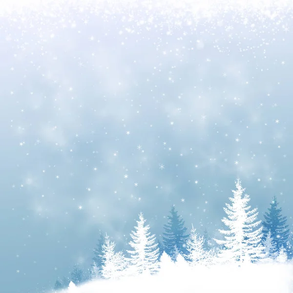 冬天雪森林背景为圣诞节贺卡 — 图库照片