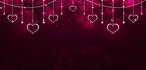 Astratto San Valentino Cuori Bianchi Luci Sfocate Decorazione Sfondo Rosso — Foto Stock