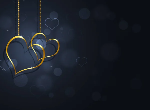 Coeurs Chaîne Dorée Valentine Sur Fond Sombre Avec Des Étoiles — Photo