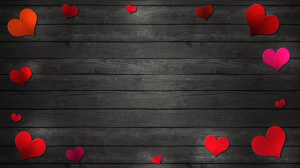 Rote Herzen Auf Holzboden Dekoration Hintergrund — Stockfoto