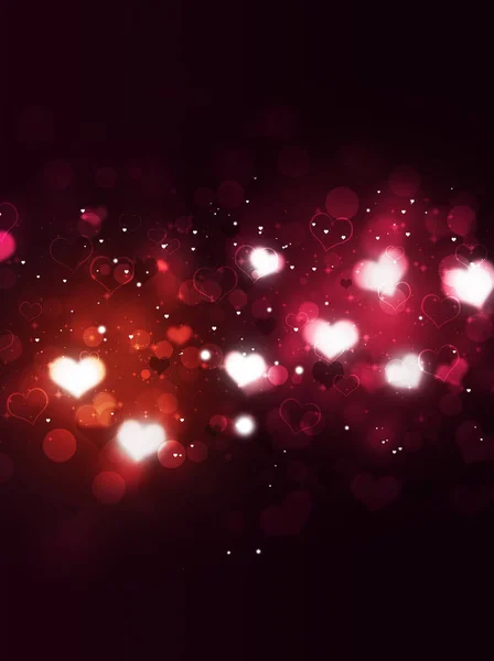 Bulanık Kalpleri Parlak Işıklar Ile Soyut Sevgililer Günü Kartı — Stok fotoğraf