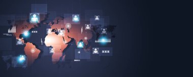 Insanlar küresel bağlantılar kavramı teknoloji iletişim mavi bayrak