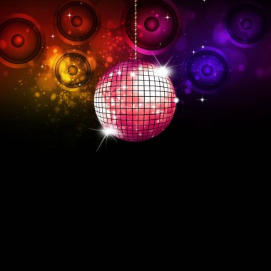 Neon retro müzik topu disko partisi arka planında ışıklar ve bulanıklıklar