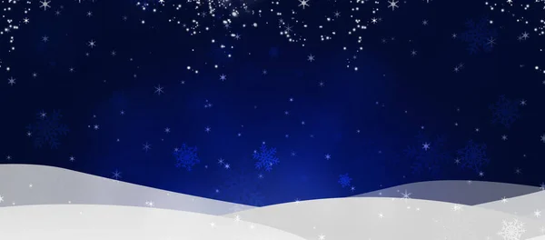 Голубое Зимнее Знамя Снежными Холмами Снежинками — стоковое фото
