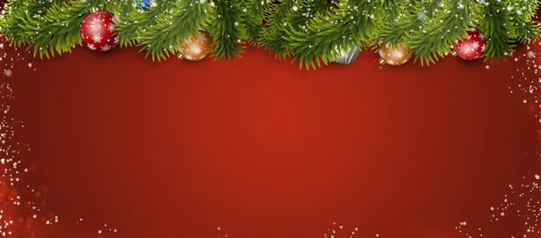 Banner Xmas Vermelho Com Bolas Árvore Floco Neve Para Aviso — Fotografia de Stock