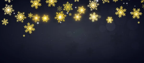 Gyllene Vinter Xmas Banner Med Snöflingor För Semester Evenemang — Stockfoto