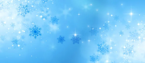Vacanza Bandiera Blu Inverno Con Fiocchi Neve Luci Sfocate — Foto Stock