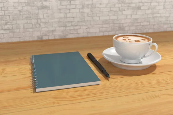 Notes Matin Plans Pour Une Tasse Café Lait Chaud Illustration — Photo