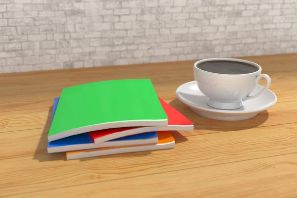 Workbooks Next Cup Hot Black Coffee Illustration — Stock Photo, Image