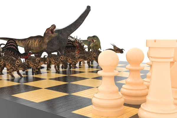 Μάχη Των Δεινοσαύρων Σκάκι Μια Σκακιέρα Απεικόνιση — Φωτογραφία Αρχείου