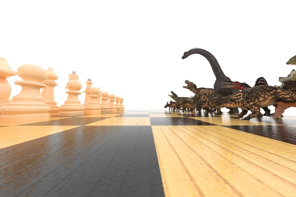 Μάχη Των Δεινοσαύρων Σκάκι Μια Σκακιέρα Απεικόνιση — Φωτογραφία Αρχείου