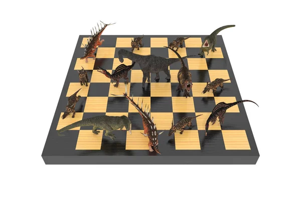Μάχη Του Δεινόσαυροι Διαφορετικές Μια Σκακιέρα Απεικόνιση — Φωτογραφία Αρχείου