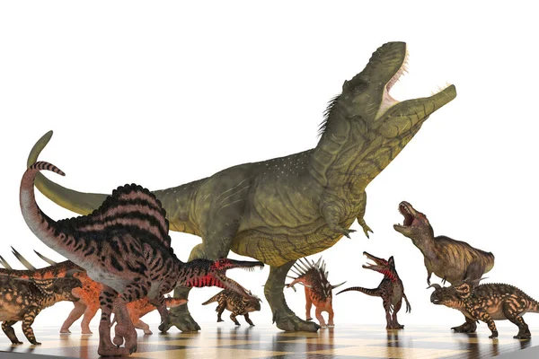 Battaglia Dinosauri Diversi Una Scacchiera Illustrazione — Foto Stock