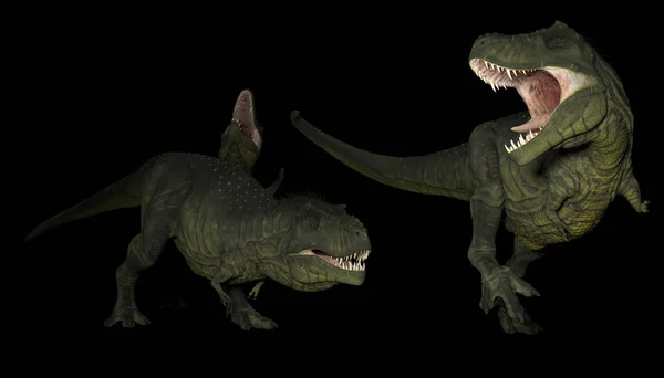 Tyrannosaurus Rex Grup Siyah Arka Plan Çizim Üzerinde — Stok fotoğraf