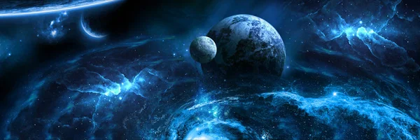 Planetas Azules Espacio Torbellino Niebla — Foto de Stock