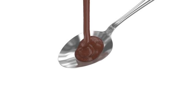 Chocolate Negro Vierte Una Cuchara Cerca — Vídeos de Stock