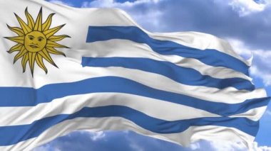 bayrak mavi gökyüzü Uruguay karşı rüzgarda sallayarak