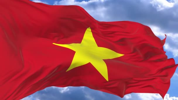 Флаг Размахивающий Ветром Против Голубого Неба Вьетнам — стоковое видео