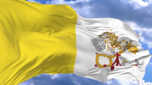 国旗在风中飘扬对蓝天梵蒂冈市罗马教廷 — 图库视频影像