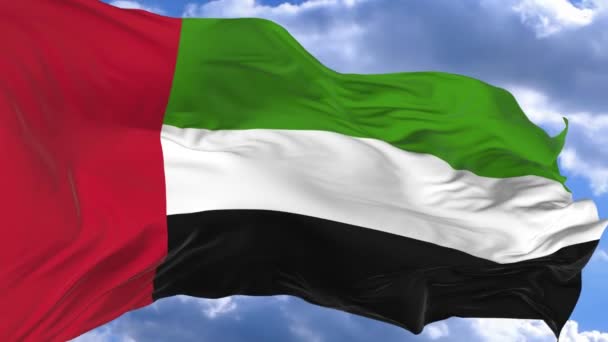 Bandera Ondeando Viento Contra Cielo Azul Emiratos Árabes Unidos — Vídeo de stock