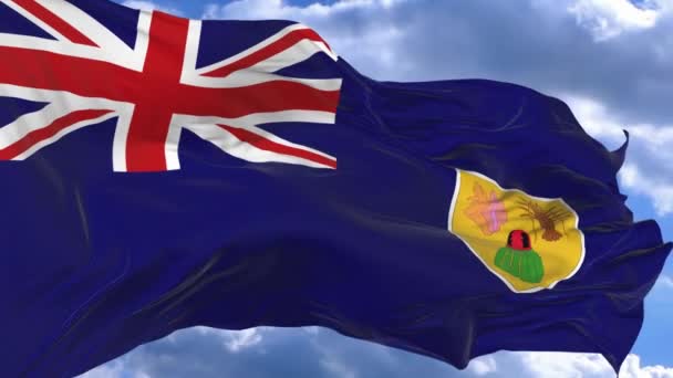 Bandera Ondeando Viento Contra Cielo Azul Islas Turcas Caicos — Vídeos de Stock