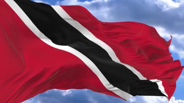 Флаг Развевающийся Ветру Против Голубого Неба Тринидада Тобаго — стоковое видео
