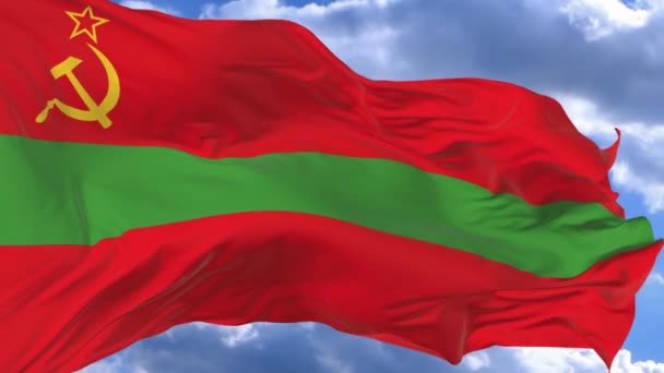 Bendera Melambai Dalam Angin Melawan Langit Biru Transnistria — Stok Video