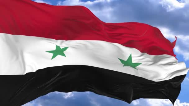 Bayrak Mavi Gökyüzü Suriye Karşı Rüzgarda Sallayarak — Stok video
