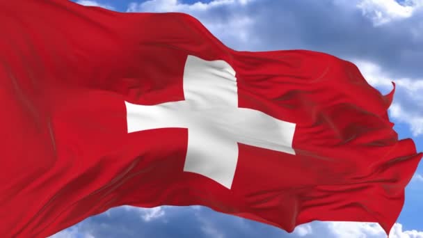 Zászló Integet Szél Ellen Kék Svájc — Stock videók