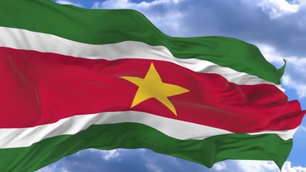 Bandera Ondeando Viento Contra Cielo Azul Surinam — Vídeo de stock