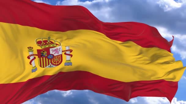 Flaga Macha Wietrze Przeciw Błękitne Niebo Hiszpania — Wideo stockowe