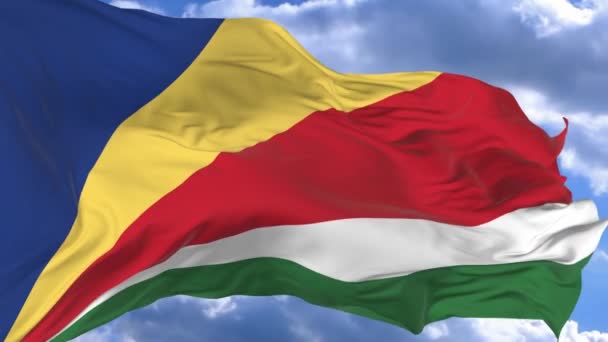 Bandera Ondeando Viento Contra Cielo Azul Seychelles — Vídeo de stock
