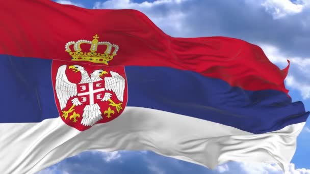 Flag Waving Wind Blue Sky Serbia — 图库视频影像