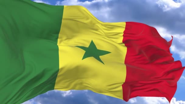 Bandera Ondeando Viento Contra Cielo Azul Senegal — Vídeos de Stock