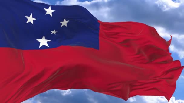 Bandeira Acenando Vento Contra Céu Azul Samoa — Vídeo de Stock