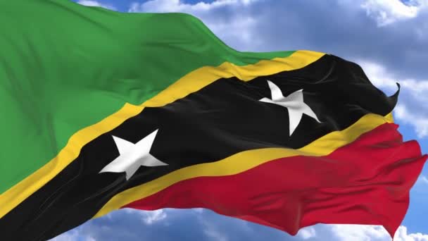 Saint Kitts Nevis Bayrak Mavi Karşı Rüzgarda Sallayarak Gökyüzü — Stok video
