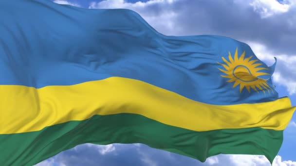 Drapeau Agitant Dans Vent Contre Ciel Bleu Rwanda — Video