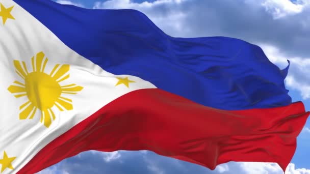 Flag Waving Wind Blue Sky Philippines — Stock Video