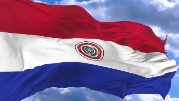 Bandiera Sventola Nel Vento Contro Cielo Blu Paraguay — Video Stock