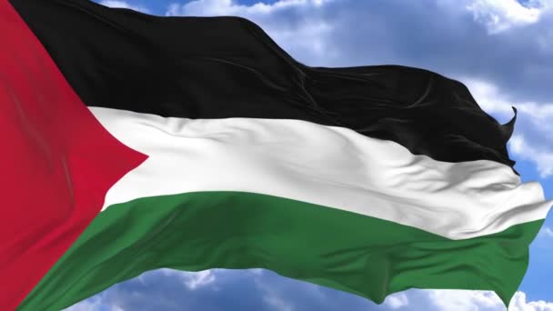 Bandera Ondeando Viento Contra Cielo Azul Palestina — Vídeo de stock