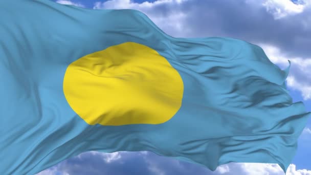 Flag Waving Wind Blue Sky Palau — Stock Video