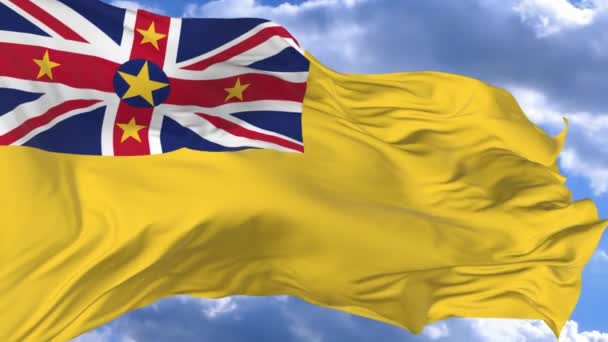Bandera Ondeando Viento Contra Cielo Azul Niue — Vídeos de Stock