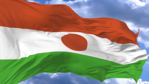 Флаг Размахивающий Ветру Против Голубого Неба Нигер — стоковое видео