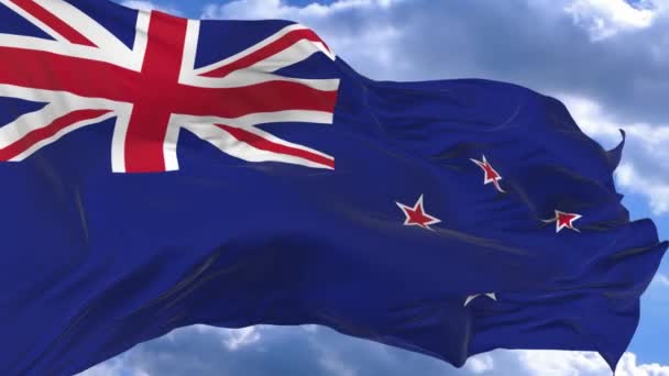 Flag Waving Wind Blue Sky New Zealand — Stock Video