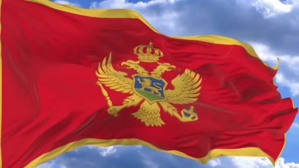 Bandera Ondeando Viento Contra Cielo Azul Montenegro — Vídeos de Stock