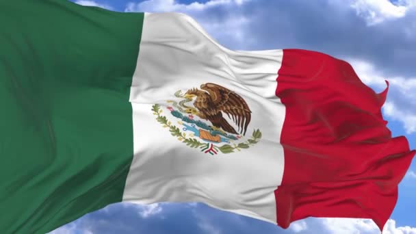 Прапор Махав Вітрі Проти Синього Неба Мексики — стокове відео